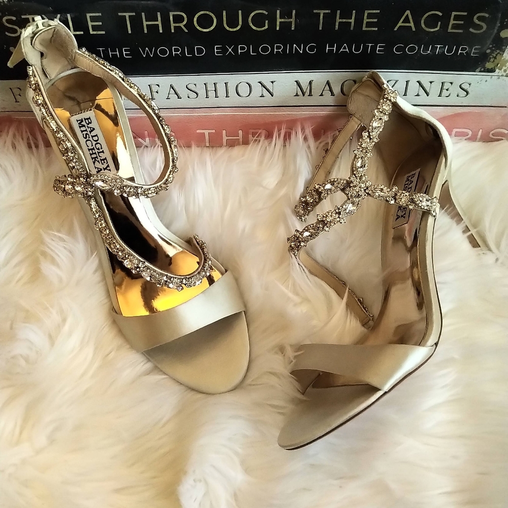 Badgley Mischka Stunning Satin Jeweled Heels